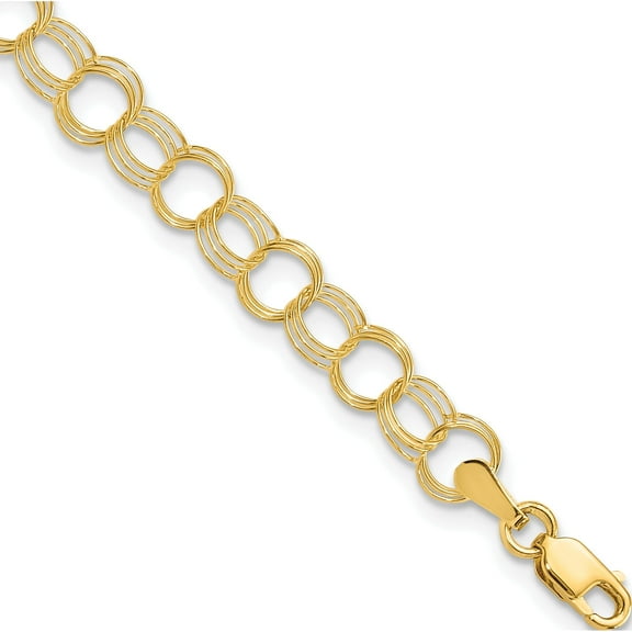 10K Yellow Gold Triple Link Charm Bracelet(Length 6) - Jbsp