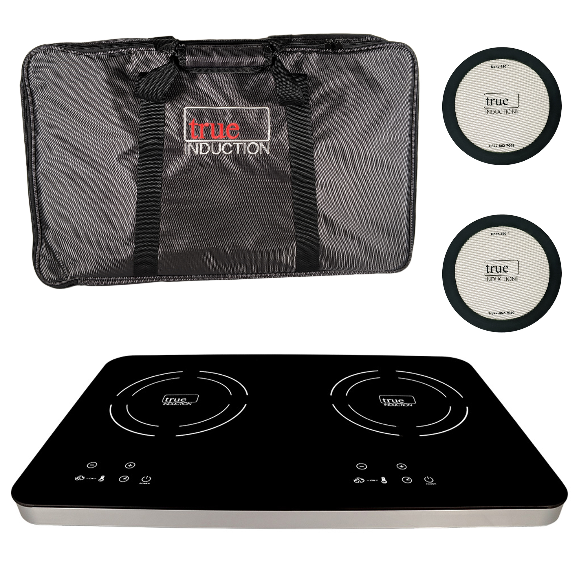 TRUE INDUCTION Portable Double Burner Induction Cook Top Bundle with