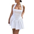 thumbnail image 2 of Ynynloco Women's Halter Ruffle Hem Mini Dress A Line Ruched Waist Corset Short Party Dresses, 2 of 8