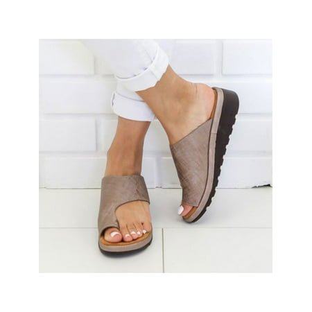 

Eloshman Lady Shoes Backless Slippers Solid Color Slides Walking Casual Slip On Wedges Wear Resistant Flip Flops Khaki 7