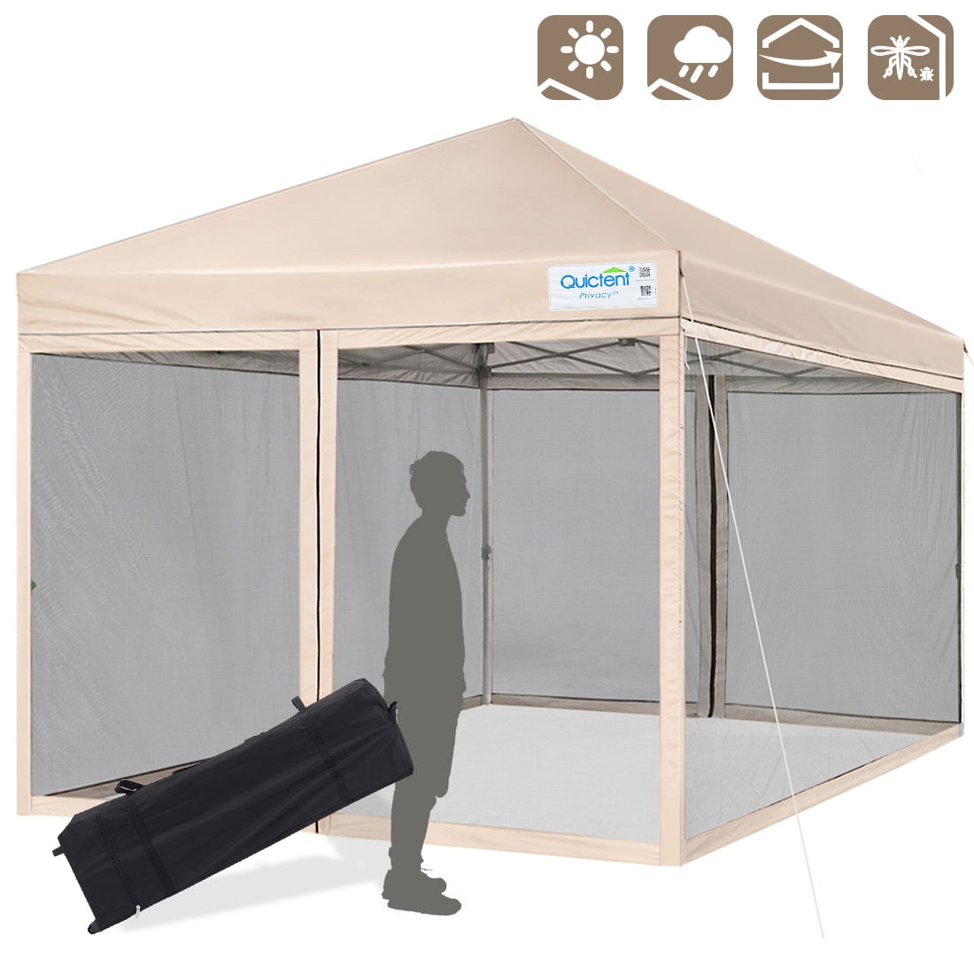 Quictent 8x8 Ez Pop up Canopy with Netting Screen House Room Tent Mesh