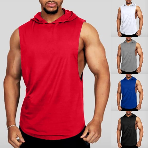 Men's Hooded Tank Top Sleeveless Hoodies Lightweight UPF 50 Casual Gym Workout Shirts Cooling Muscle Tee Shirt