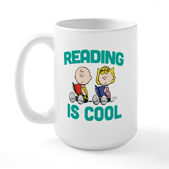 CafePress - Charlie & Sally Brown Reading Is Cool Large Mug - 15 oz Ceramic Large White Novelty Mug