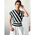 thumbnail image 5 of Women Tops Cap Sleeve Dressy Casual V Neck Stripe Shirts Summer Business Work Blouses Outfits Dark Green XL, 5 of 9