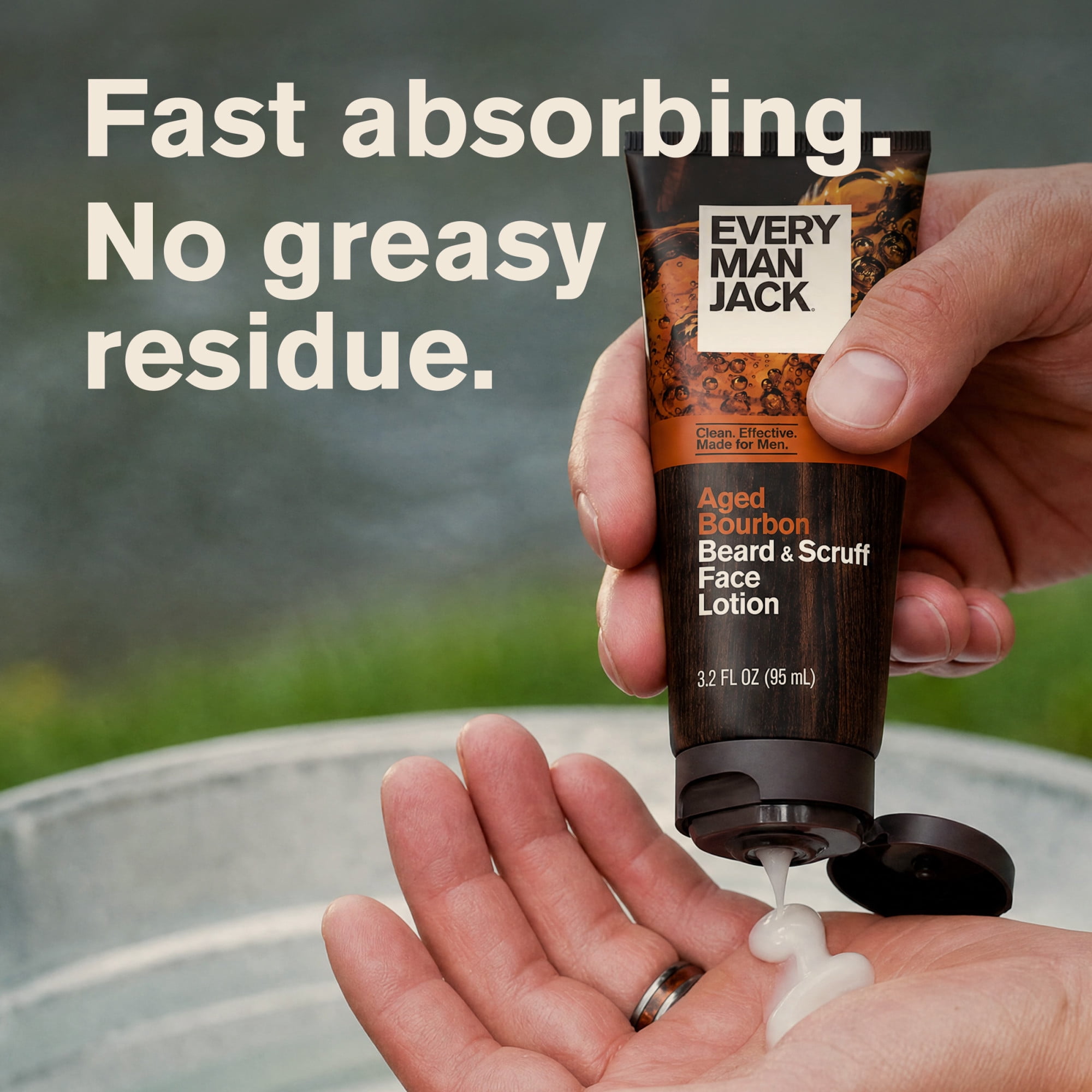 Every Man Jack Aged Bourbon Beard + Scruff Face Lotion for Men, Naturally Derived, 3.2 fl. oz