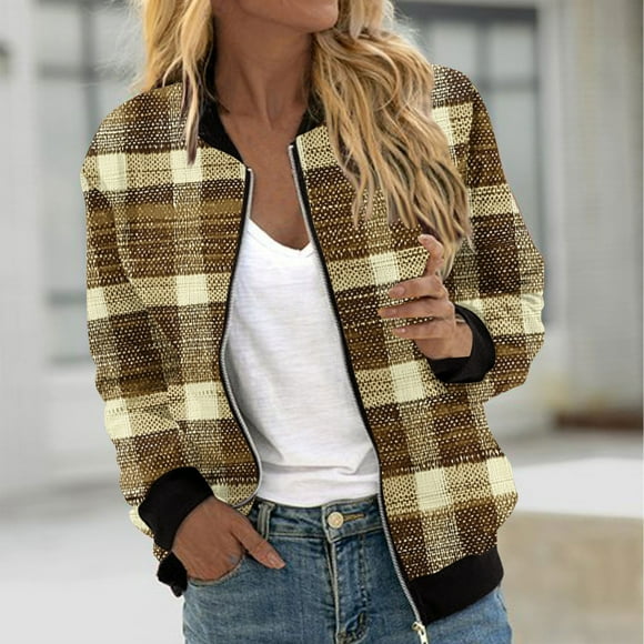 WRKEKC Contemporary Abstract Print Jacket for Women Zip Up Long Sleeve Lightweight Casual Hoodless Outerwear with Pockets Versatile Everyday Wear for Women Brown XXL