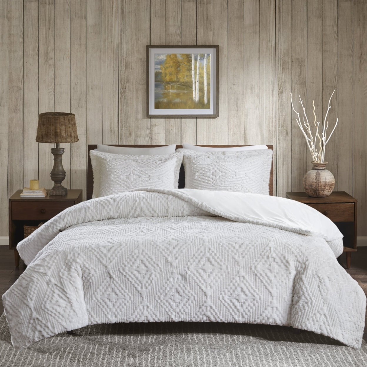 Woolrich Teton Embroidered Plush Coverlet Set, King/Cal King, Ivory