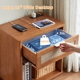 thumbnail image 6 of LELELINKY Rattan Nightstand with Charging Station, 23" Wide Boho Bedside Table with Drawer and Shelf for Bedroom, Living Room, Tea Color, 6 of 8