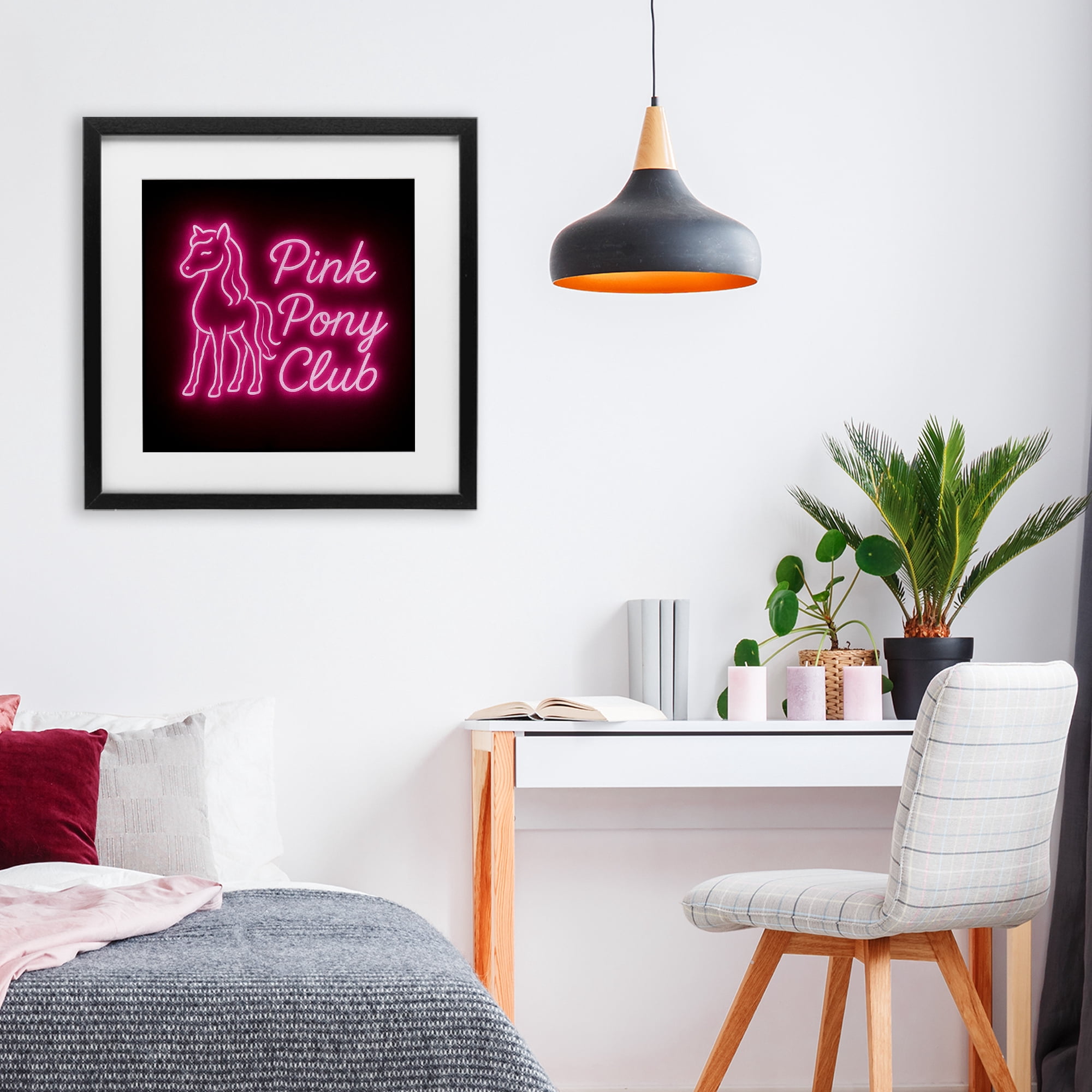 Stupell Industries Pink Pony Club Neon Black Framed Print Under Glass, design by Grotto Studios