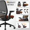 thumbnail image 6 of COLAMY Aether Ergonomic Mesh Office Chair, One-Touch Easy Adjust Managerial Desk Chair with Levitating Seat Cushion & Pilot-Level Sync Armrests, 300 LBS Mid Back Mesh Computer Chair, Brown, 6 of 13