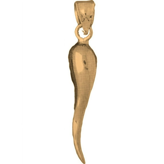 18K Yellow Gold Solid Italian Horn Pendant - 41 mm