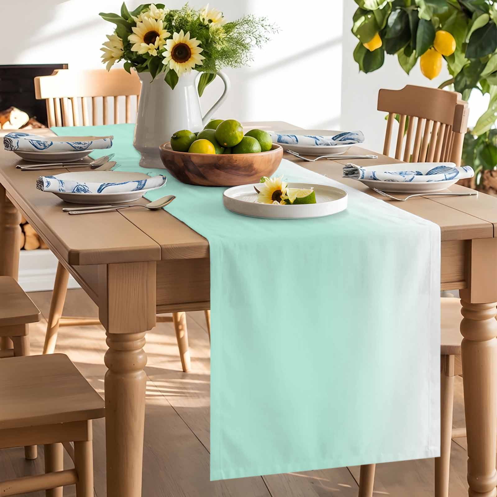 Green Gradient Art on White Table Runner 90 Inches Long, Summer Style Table Runners Tabletop Scarf Kitchen Dining Tables Decoration for Home Party Indoor Outdoor