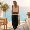 thumbnail image 5 of CIENVNSTG Two Piece Sets for Women Summer Sleeveless Ethnic Boho Striped Vest Loose Wide Leg Pants Vestidos Fashion Streetweeetwear Black XL, 5 of 8