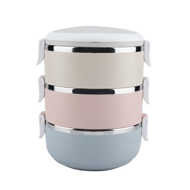 Inteprter Fiambrera de 3 capas, portátil, 2,1 l, transportador de alimentos, caja Bento de acero inoxidable, contenedor de almacenamiento de alimentos, Cocina y Comedor Inteprter HA021522-00