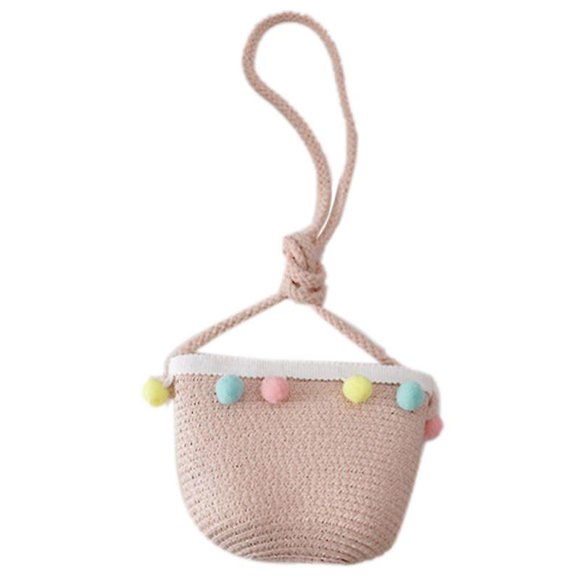 Toddler Kids Girls Summer Woven Straw Hat Multicolor Pompom Beach Buck