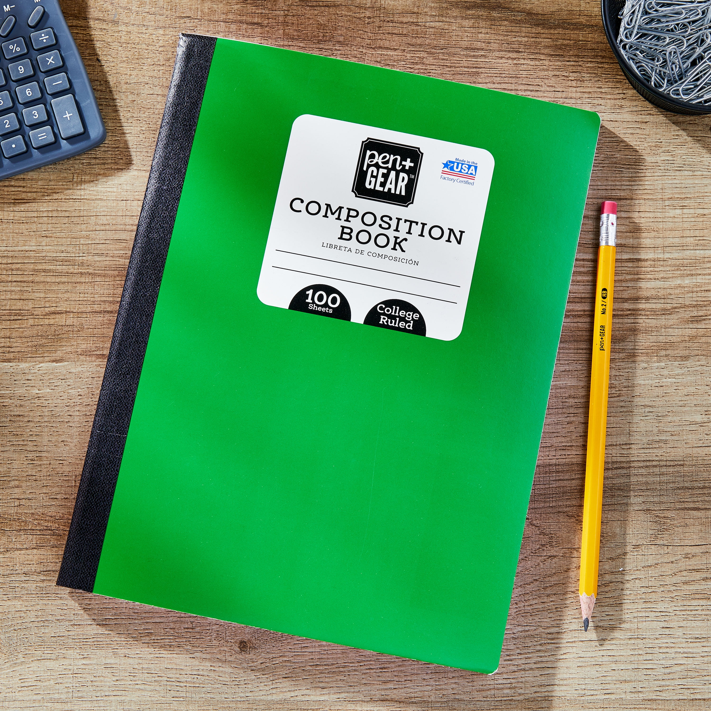 Pen+Gear College Ruled Composition Book, 7.5" x 9.75", Green, 100 Sheets