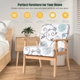 thumbnail image 6 of Costway Modern Rubber Wood Linen Sponge Floral Accent Armchair, White and blue, 6 of 11