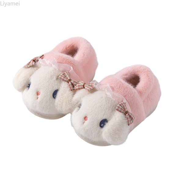 Liyamei Girls Closed Back House Slippers Lined Plush Warm Soft Cartoon Cute Kids Slippers Size 6 Months-5 Years