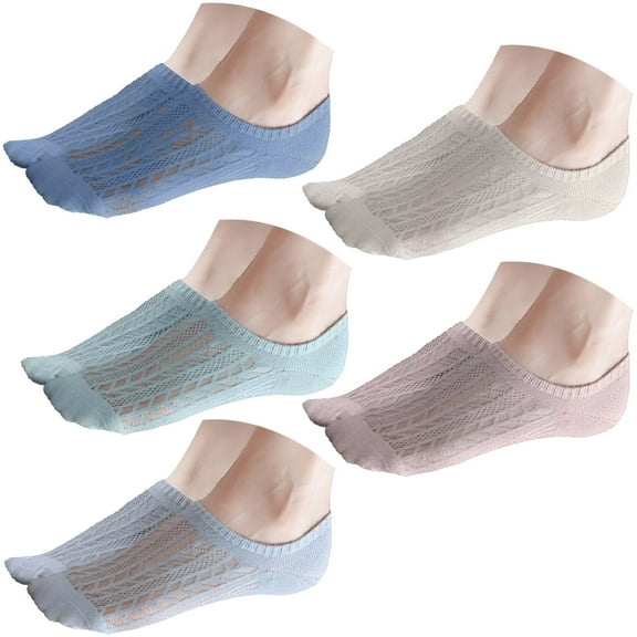 TELOLY 5 Pairs Women's No Show Socks Non Slip Low Cut Ankle Liner Socks – Breathable Mesh Invisible Socks for Flats, Loafers, Sneakers, Dress Shoes, One Size Fits Most