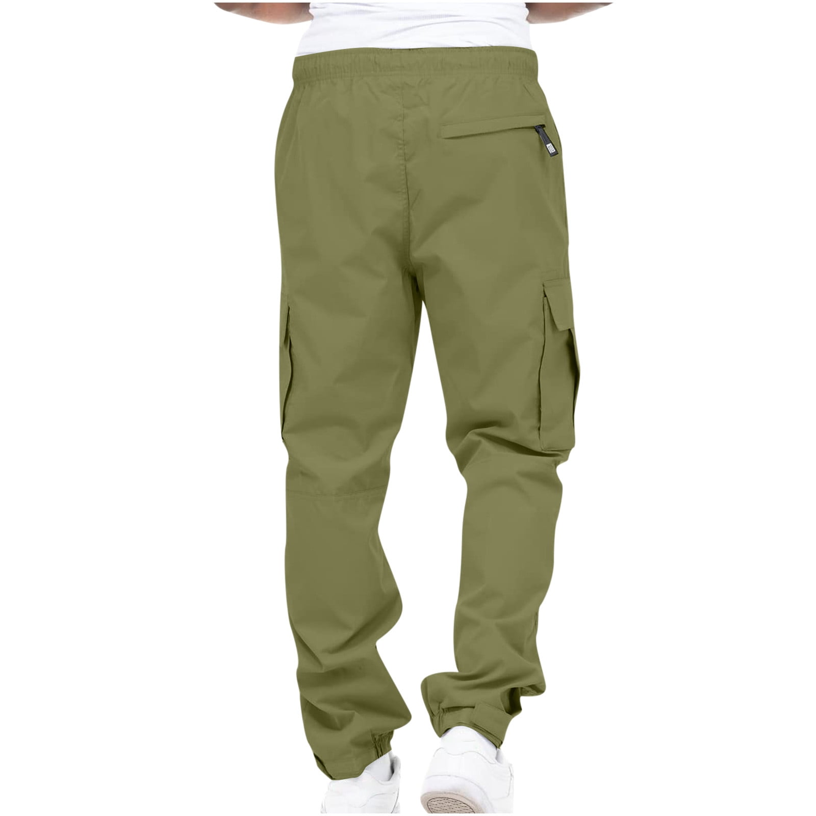 Elastic Waist Mens Pants Men Solid Casual Multiple Pockets Outdoor Fitness Pants Cargo Pants Trousers Black Dress Pants Men Faux Leather Pants