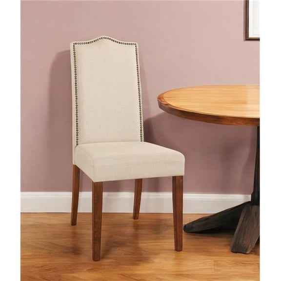 HomeRoots 517733 Cream & Chestnut Upholstered Linen Dining Parsons Chair