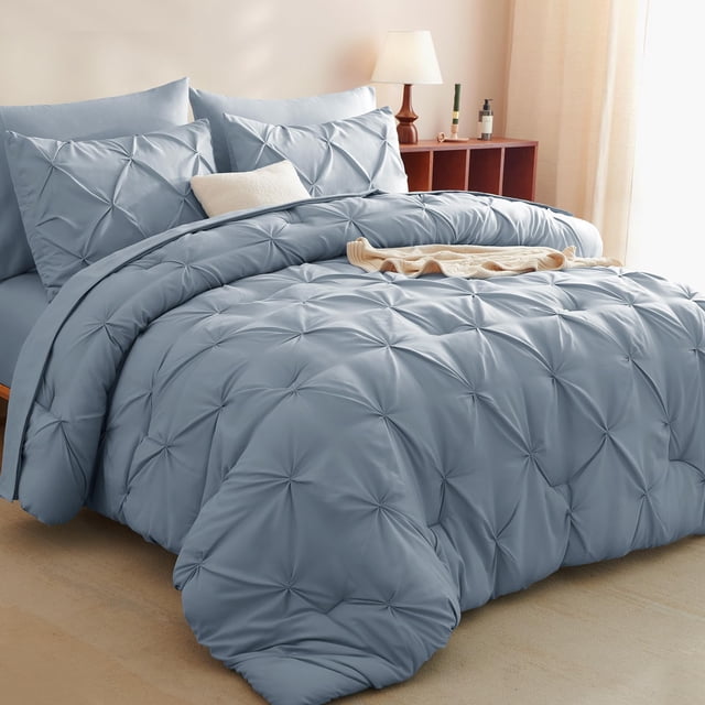 Juego de edredón CozyLux Queen, azul grisáceo, con cama de 7 piezas en una bolsa