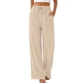 thumbnail image 2 of Fantaslook Linen Wide Leg Pants for Women Flowy Palazzo Drawstring Elastic Waist Trousers with Pockets Summer Beach Vacation Clothes, 2 of 10