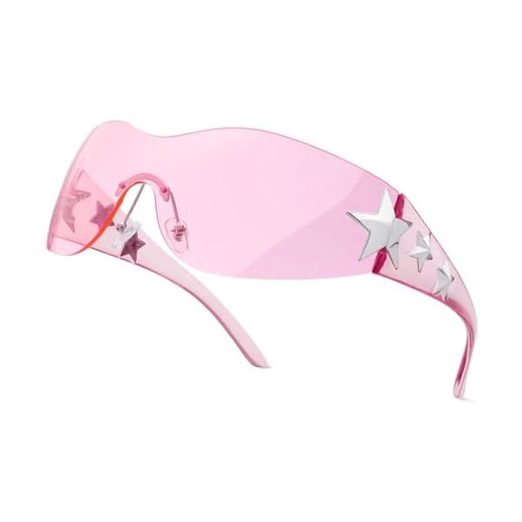 Rimless Y2K Sunglasses Star Wrap Around Glasses 2000S Accessories for Women Men Trendy Fashion Cool Shield Shades
