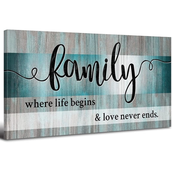 Aaheei Teal Wall Decor for Living Room & Kitchen - Family Sign with Inspirational Saying Quotes - Canvas Prints - Farmhouse Family Painting