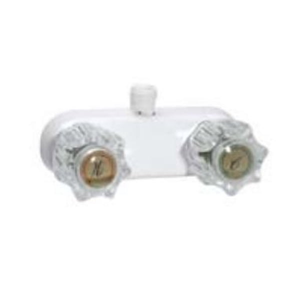 Phoenix Shower Control Valve PF223242 2 Valve; Single Piece Wall Mount; 1/4 Turn Washerless Valve; 4 Inch Center Distance; 2 Hole Application; 2 Clear Crystal Acrylic Knob Handle; White