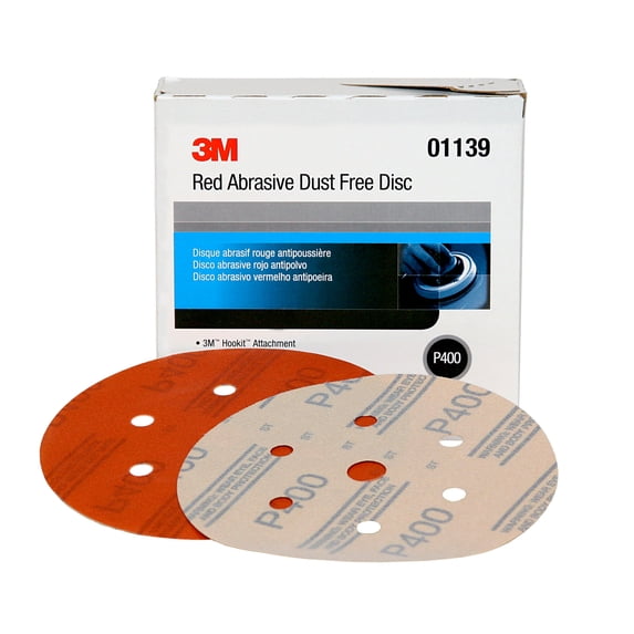 3M Hookit Red Abrasive Disc Dust Free, 01139, 6 in, P400, 50 discs per carton, 6 cartons per case