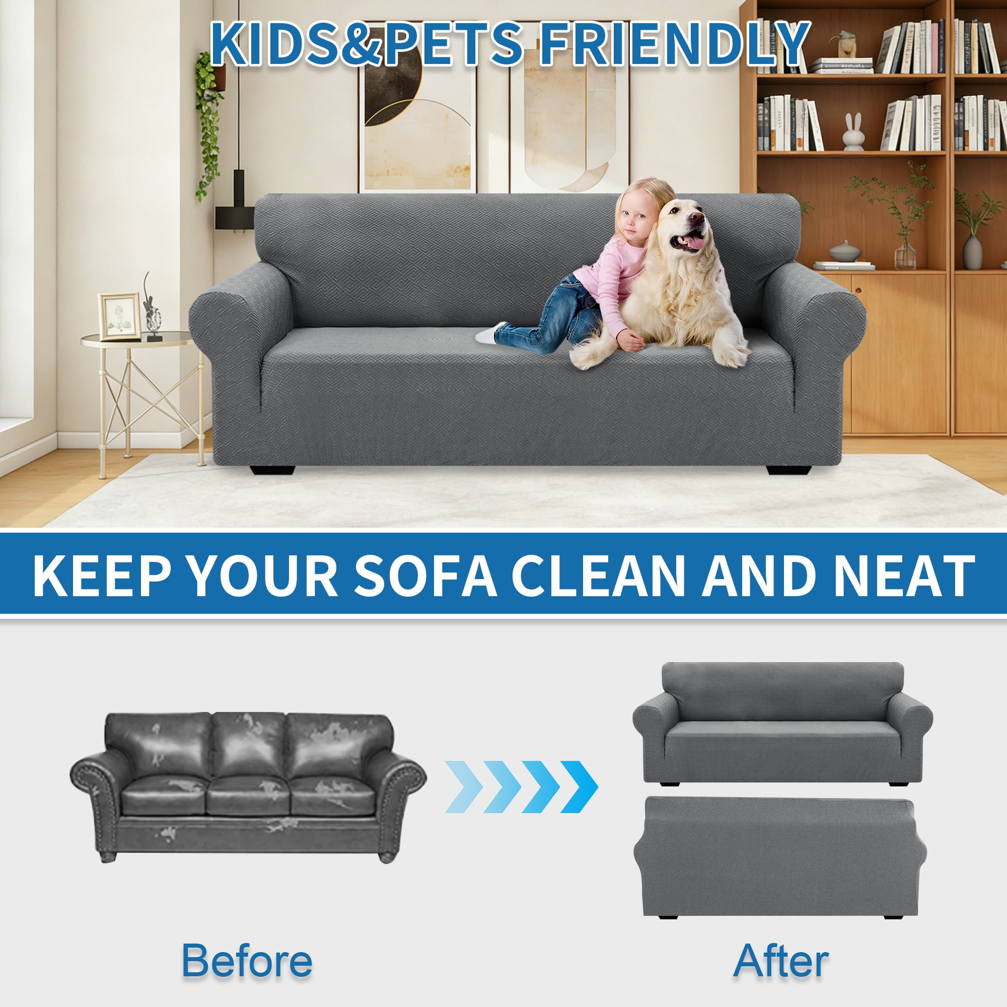 JIATER 1-Piece Sofa Cover Stretch Couch Cover Washable Sofa Slipcover Furniture Protector for Loveseat Sofa,Light Gray