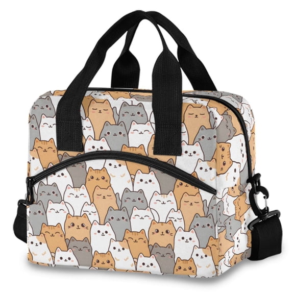 ALAZA Doodle Cute Cats Insulated Lunch Box Large Reusable Cooler Bag with Shoulder Strap