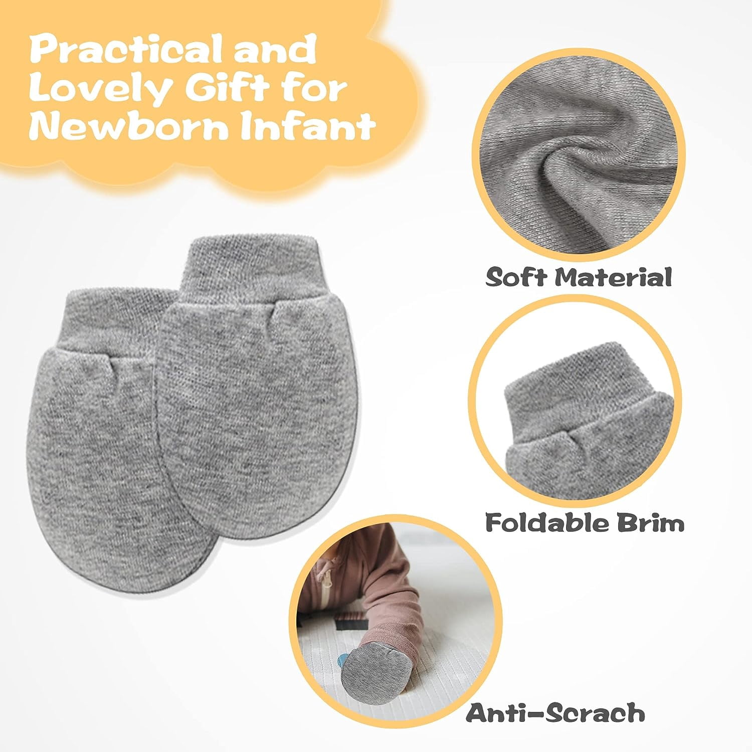 TELOLY Newborn Baby Cotton Mittens 0-6 Months, Soft No Scratch Infant Gloves with Elastic Wrist, Breathable Toddler Hand Covers for Baby Boys and Girls