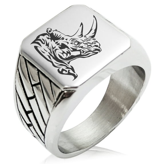 Stainless Steel Berserk Rhino Geometric Pattern Biker Style Polished Ring