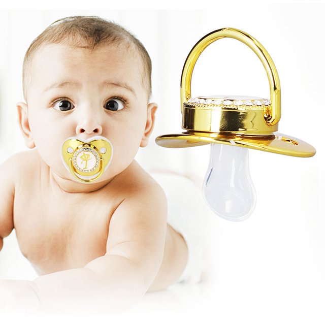 Chupete de Bebé con forma de con diamantes de imitacia, chupete dorado para bebé de 6 a 18 meses