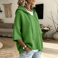 thumbnail image 5 of Women's Hoodie Knit Pullover Sweater Drawstring Adjustment 3/4 Drop Shoulder Sleeves Ribbed Knit Loose Fit Soft Comfy Solid Trendy Winter Tops, 5 of 5