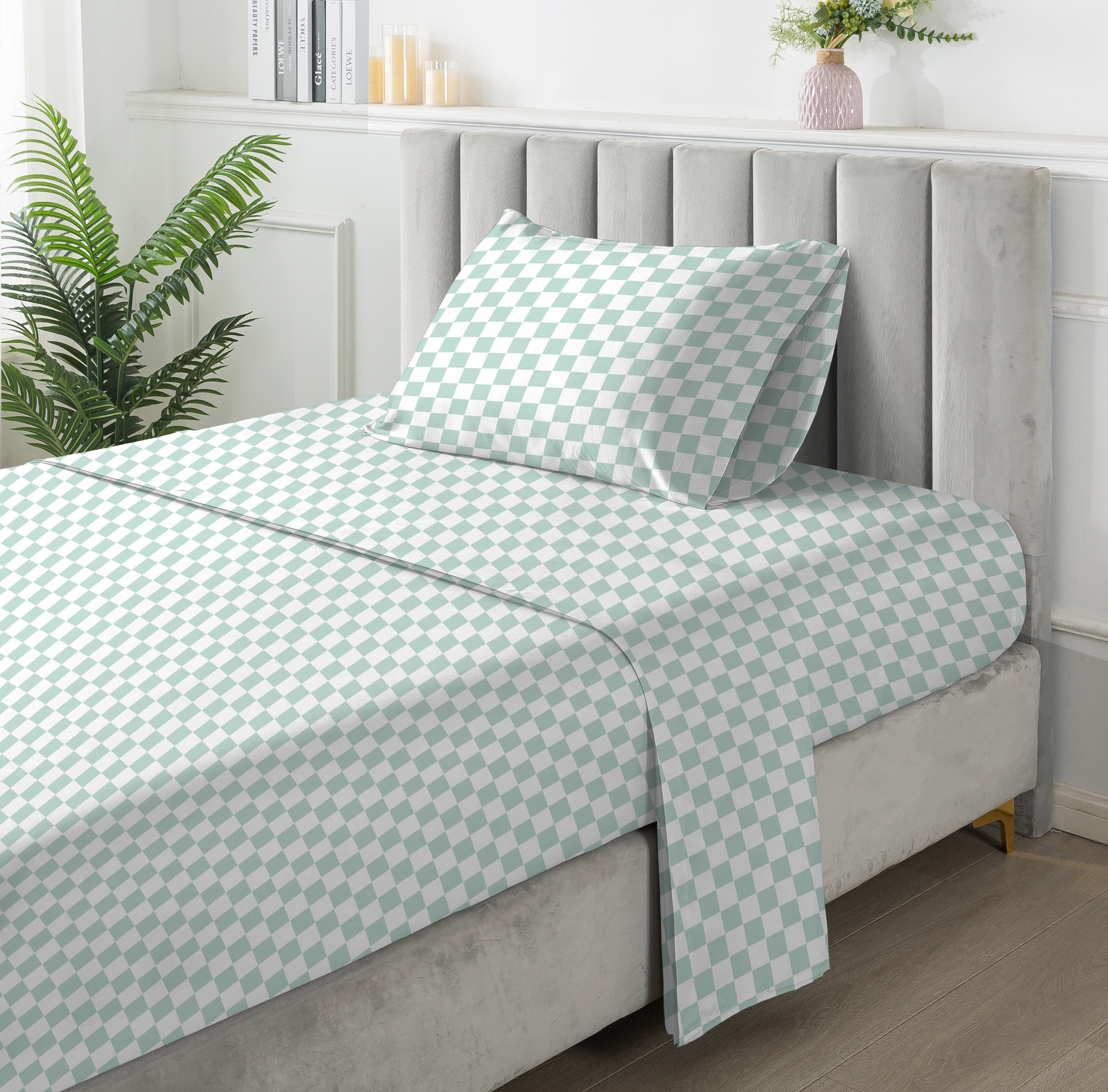 Mainstays 5-Piece Reversible Bed-in-a-Bag Comforter Set with Sheets, Sage, Twin-XL