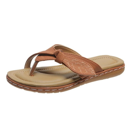 

Penkiiy Women s One Band Flip Flop Sandal 41 Brown