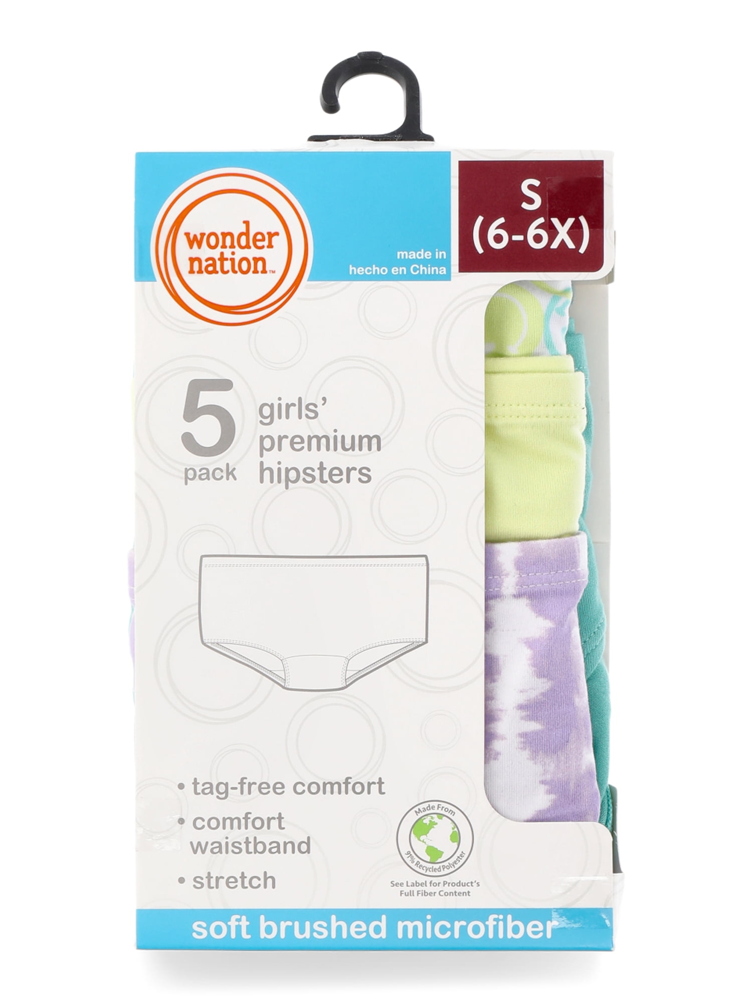 Wonder Nation Girls Premium Hipster Underwear, 5-Pack, Sizes S-XL