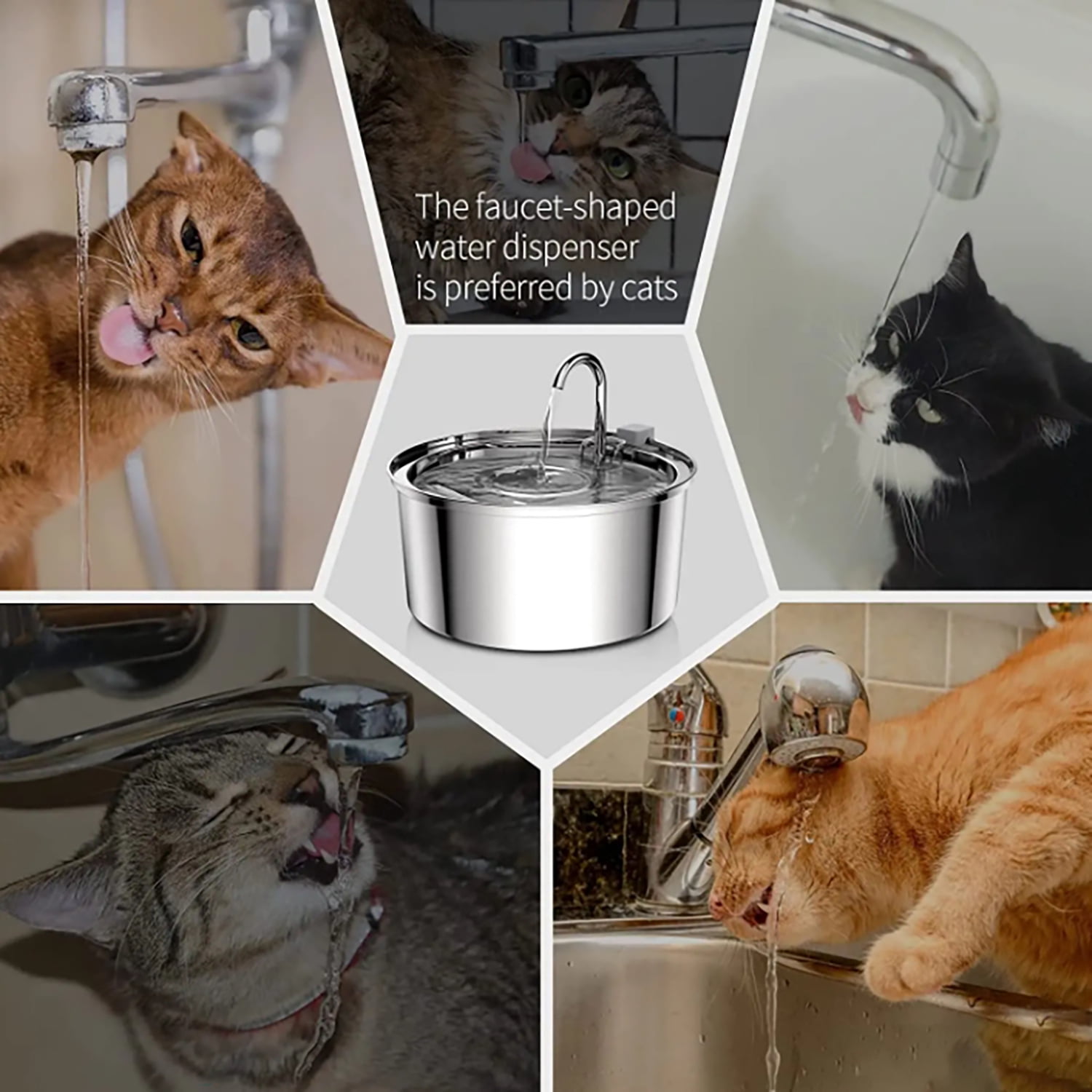 Petavista 3.2L/108oz Stainless Steel Cat Water fountain with Slient pump Suitable for cats and dogs