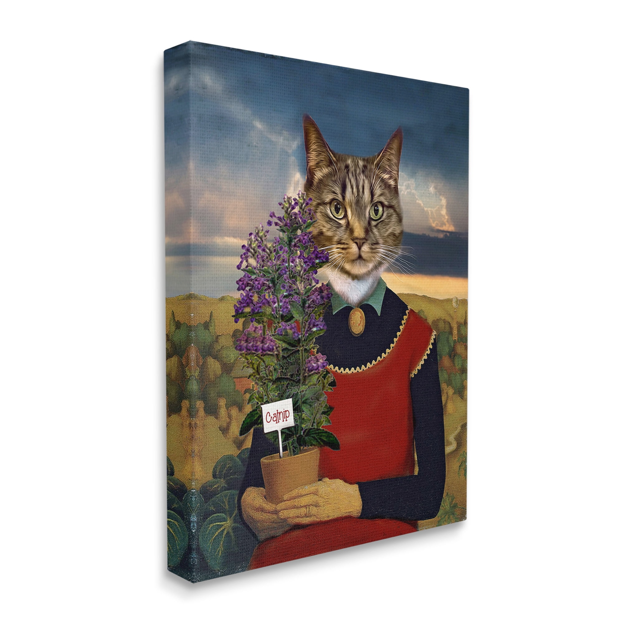 Stupell Industries Gardening Cat with Catnip Animals & Insects Painting Gallery Wrapped Canvas Art Print Wall Art, 36 x 48