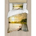 thumbnail image 3 of Nature Duvet Cover Set Queen Size, Wooden Deck on the Lake Surrounded by Foliage Greenery Evening Sky Serene Landscape, Decorative 3 Piece Bedding Set with 2 Pillow Shams, Multicolor, by Ambesonne, 3 of 3