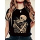 thumbnail image 1 of Camiseta de manga corta casual con estampado de gato y calavera de cuello redondo para mujer, nueva colección primaveraverano 2026 Moda y fresca para el verano, 1 of 6