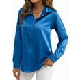 thumbnail image 3 of Satin Blouses for Women Silk Button Down Shirts Long Sleeve Business Casual Tops Blue M, 3 of 7