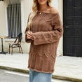 thumbnail image 4 of Trendy Long Sweaters for Women with Belt Hollow Out Baggy Knitted Off Shoulder Pullover Going Out Tunic Tops (L, Brown), 4 of 7