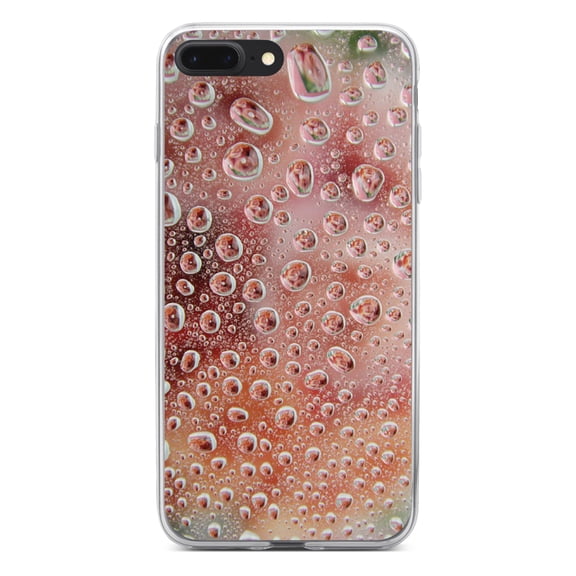 DistinctInk Clear Shockproof Hybrid Case for iPhone 7 PLUS / 8 PLUS (5.5" Screen) - TPU Bumper, Acrylic Back, Tempered Glass Screen Protector - Red Water Droplets Glass