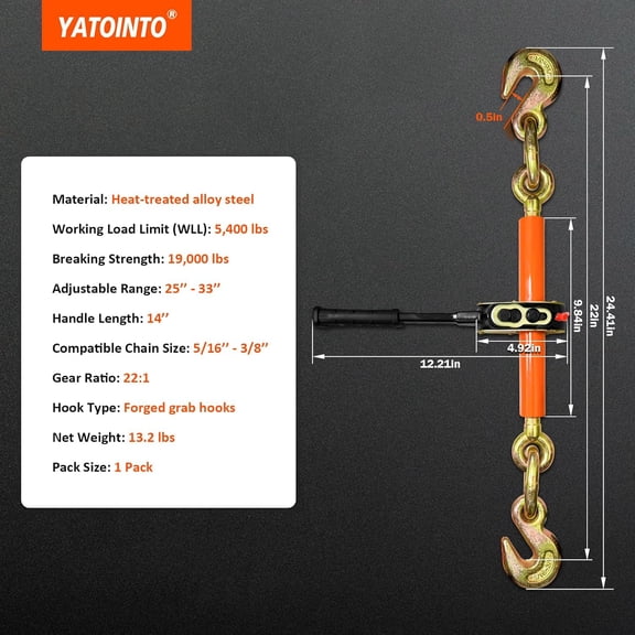 Electric Torque Drive Load Binder| Fits 5/16’’-3/8’’ Chain| 5,400 lbs Safe Working Load| Heavy-Duty Ratchet Binder Compatible with Portable Drill for Fast Cargo Tie-Down & Load Securement