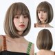 thumbnail image 2 of Pelucas sintéticas cortas y rectas para mujer, pelo Natural de Cosplay con flequillo, marrón, Blanco mezclado, resistente al calor, uso diario, 2 of 4