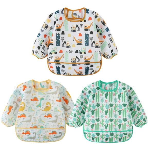 HaimoBurg 3 Pcs Baby Bibs, Long Sleeve Bib, Waterproof Toddler Bibs, 3-24 Months